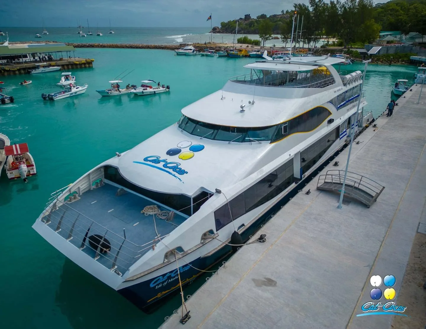 Katamaran Cat Cocos w drodze na Praslin, Seszele